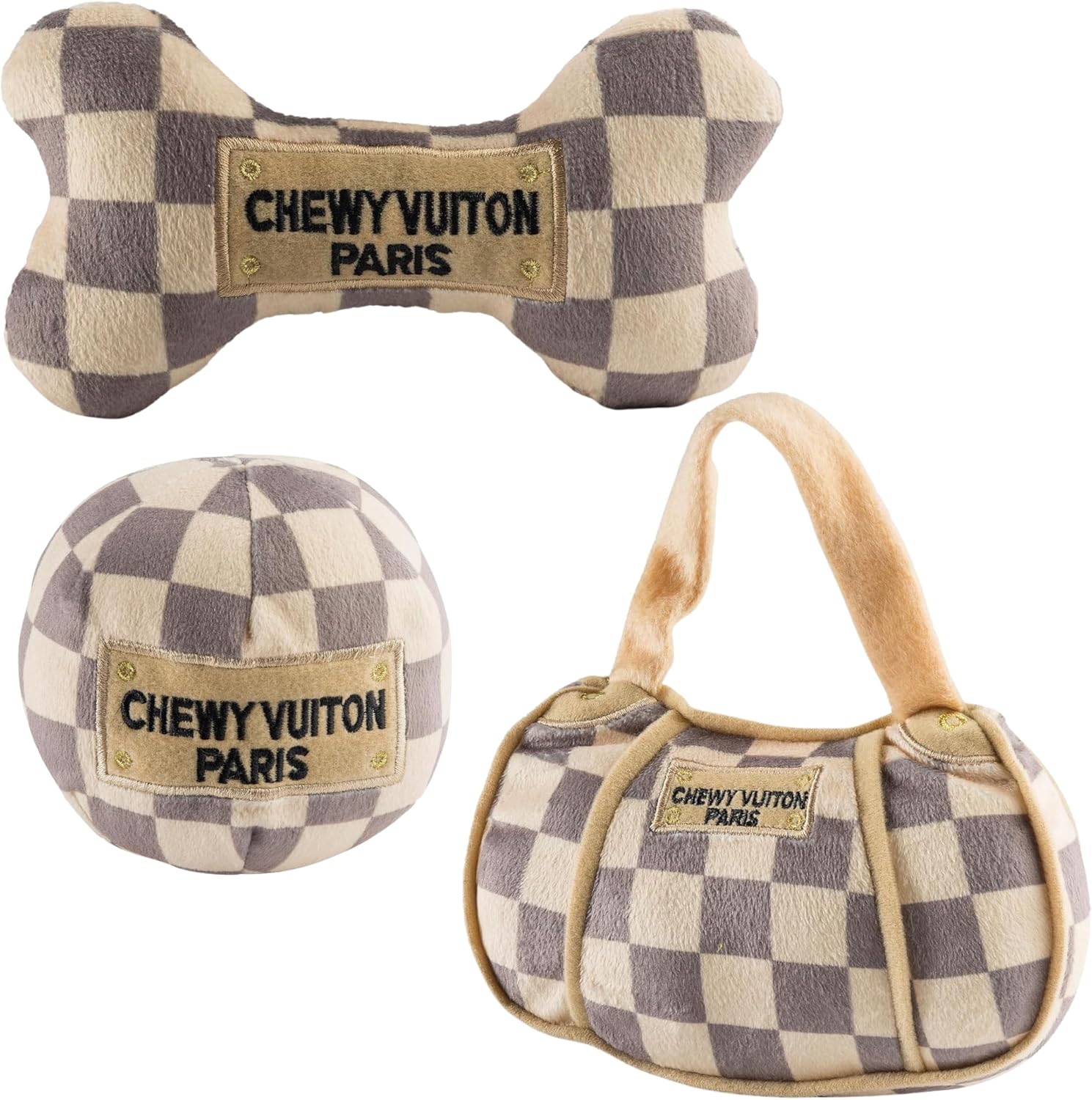 Medium Checker Chewy Vuiton Plush Dog Toys for All Breeds