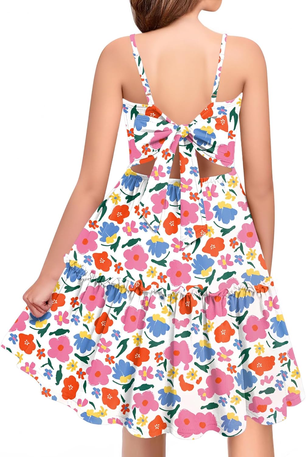 Arshiner Girls Tie Back Dress with Ruffle Hem for Summer Fun
