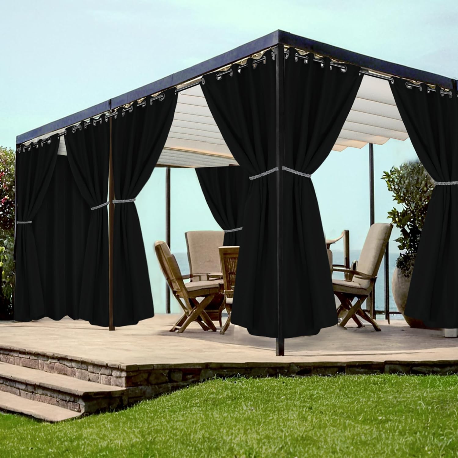 Grommet Outdoor Curtains for Patio Waterproof 8 Pcs Set