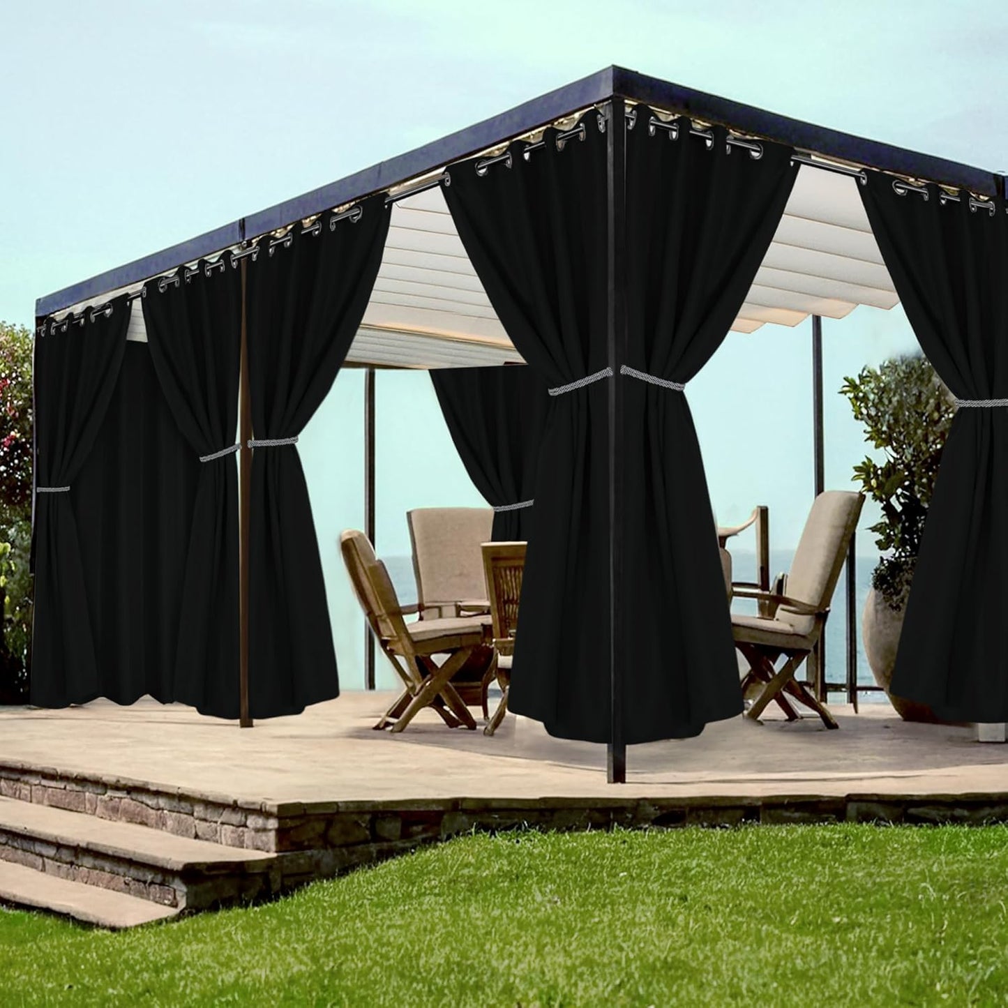 Grommet Outdoor Curtains for Patio Waterproof 8 Pcs Set