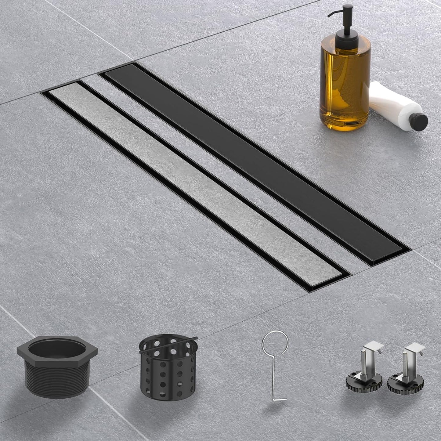 Linear Shower Drain 12 Inch Matte Black Stainless Steel Design