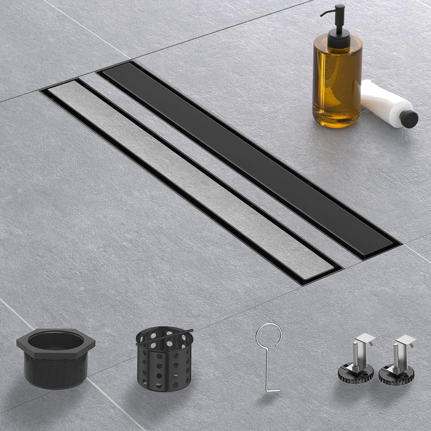 Linear Shower Drain 12 Inch Matte Black Stainless Steel Design