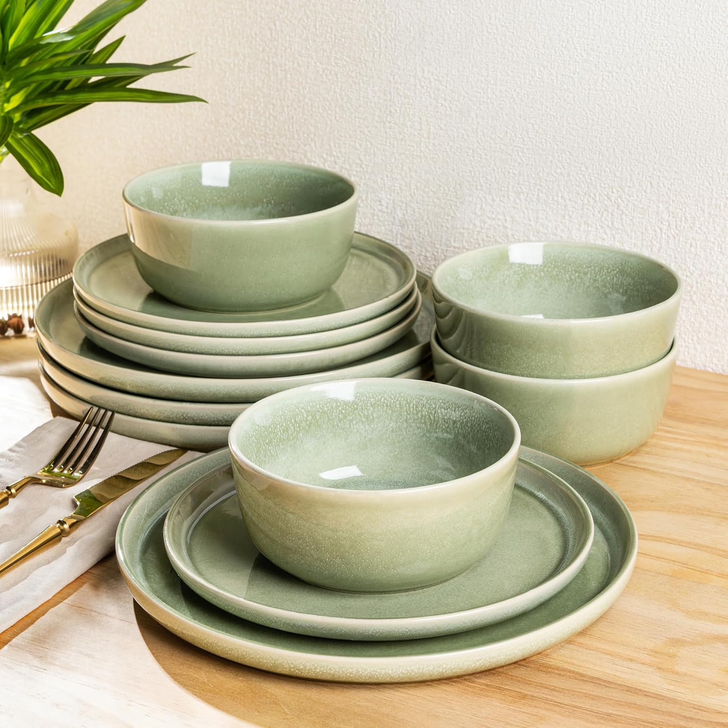 AmorArc Stoneware Dinnerware Set - Unique Reactive Glaze Plates