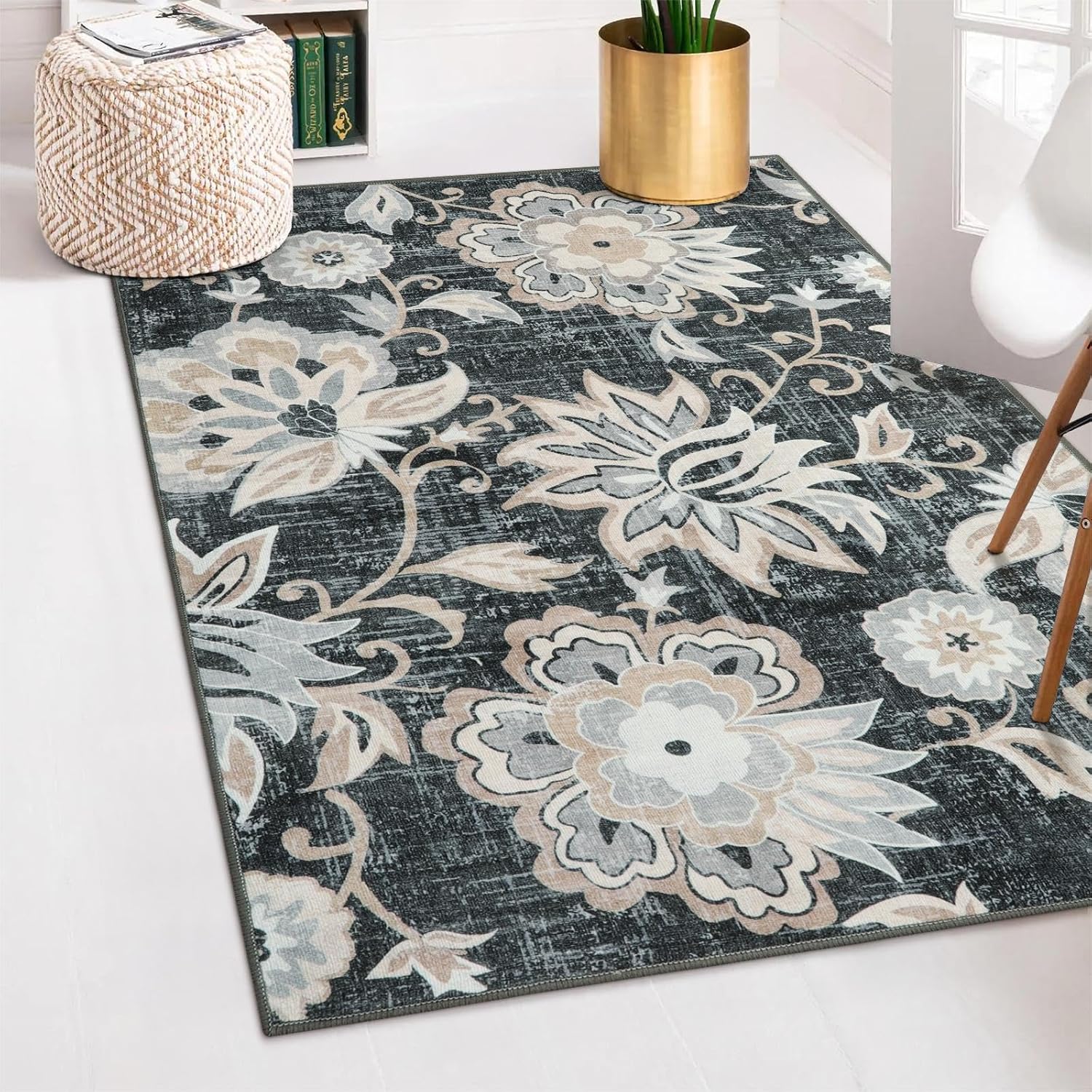 Beeiva Floral Large Carpet for Bedroom - Non Slip Vintage Rug