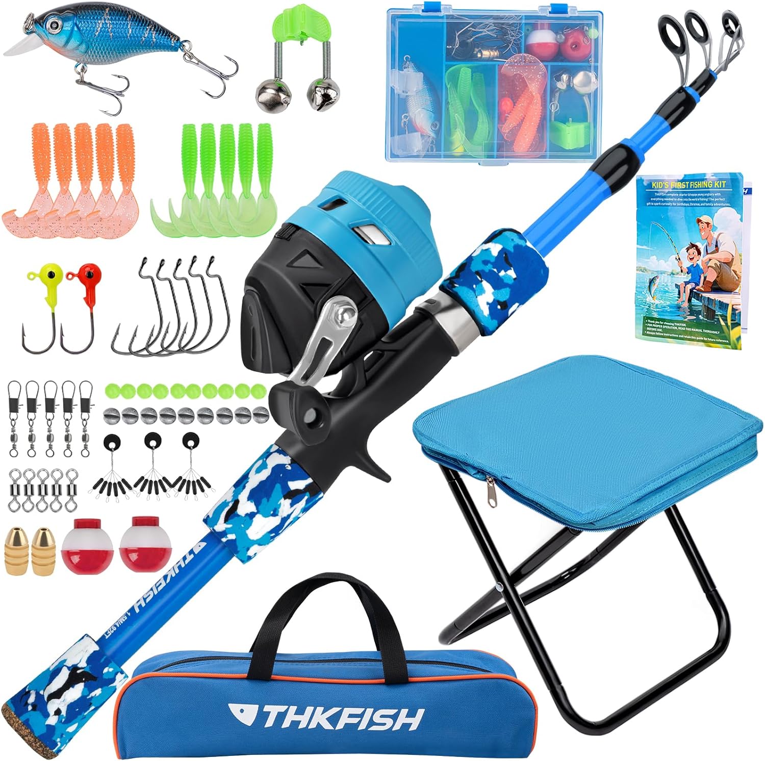 Kids Fishing Pole Set with Tackle Box and Stool for Young Anglers