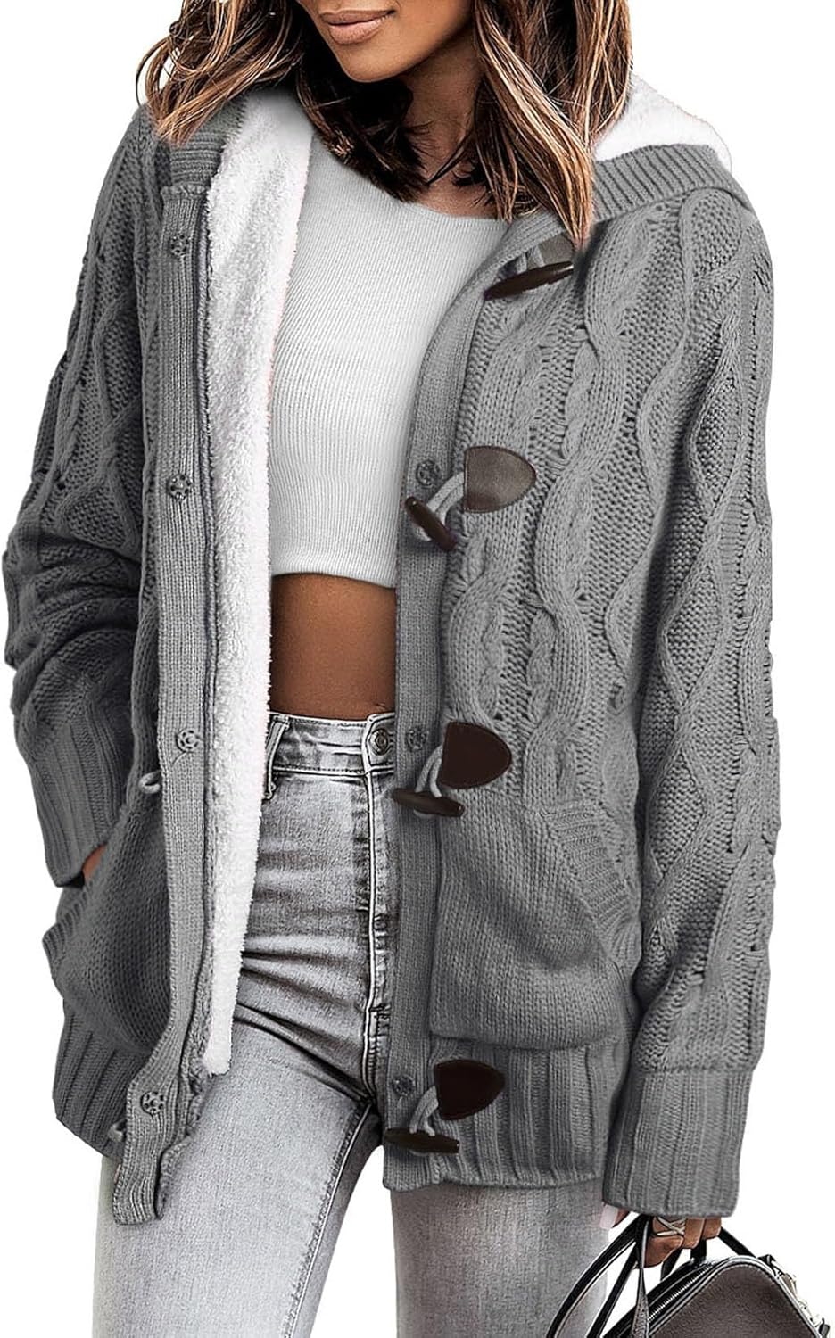 Flattering Fleece Lined Hooded Cardigan for Winter Wear