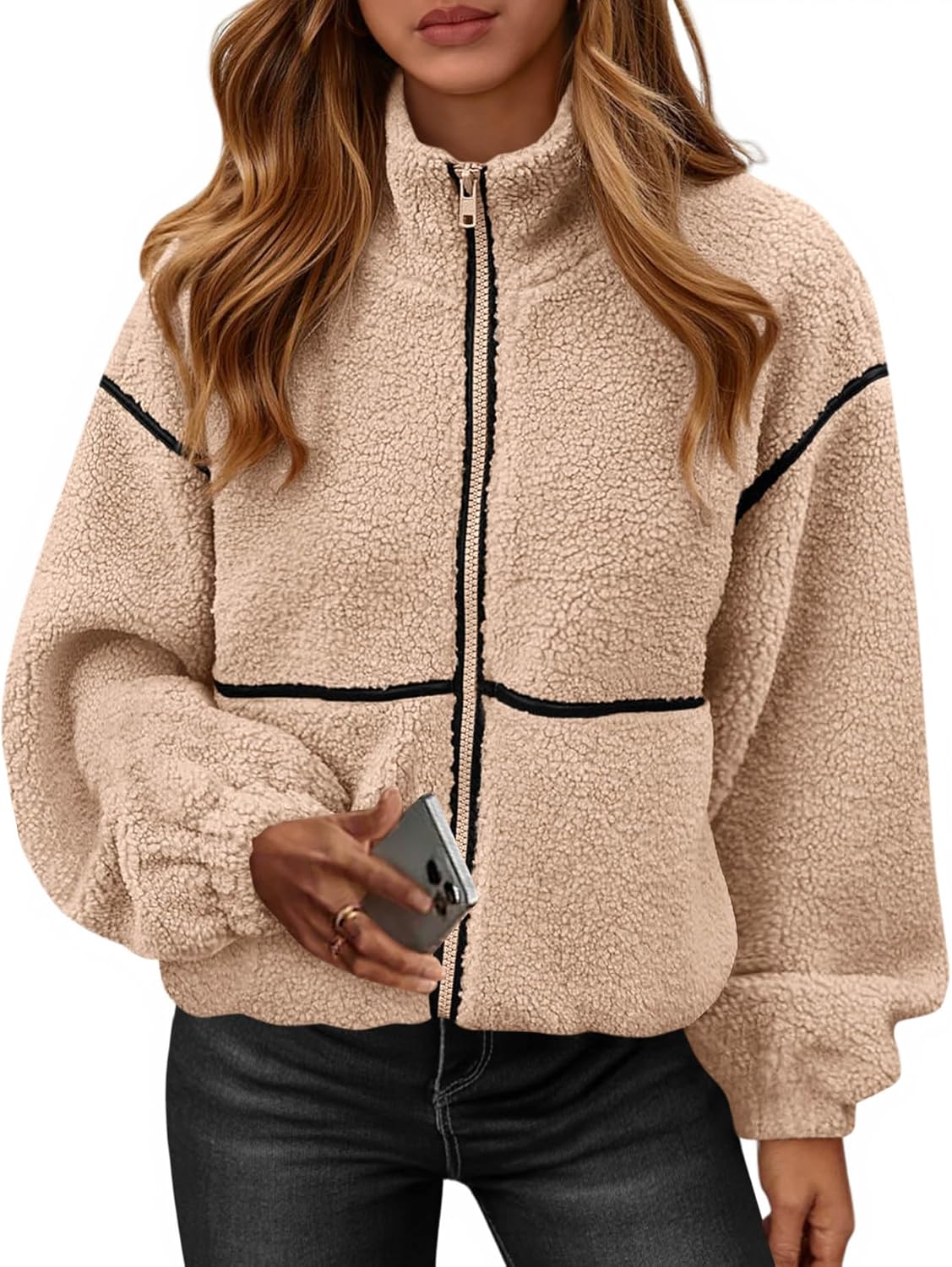 KIRUNDO Fleece Jacket Women Sherpa Oversized Zip Up Coats