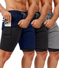 3 Pack Men's 2 In1 Gym Shorts with Liner and Pockets - 7 in OCYMA