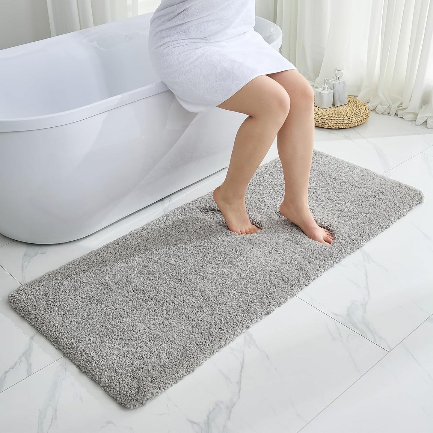 Gray Bathroom Runner Rug 24x59 Non Slip Fluffy Long Bath Mat
