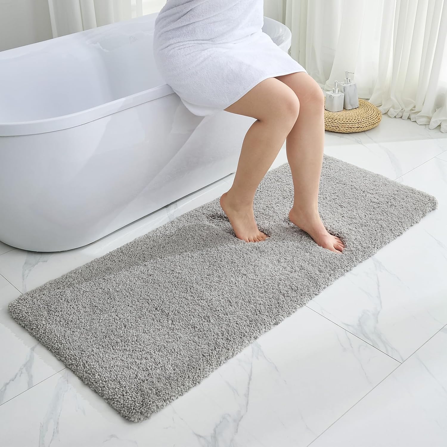 Gray Bathroom Runner Rug 24x59 Non Slip Fluffy Long Bath Mat