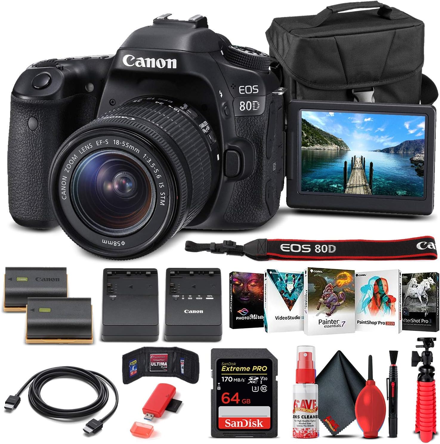 Canon EOS 80D DSLR Camera Bundle with 18-55mm Lens and More