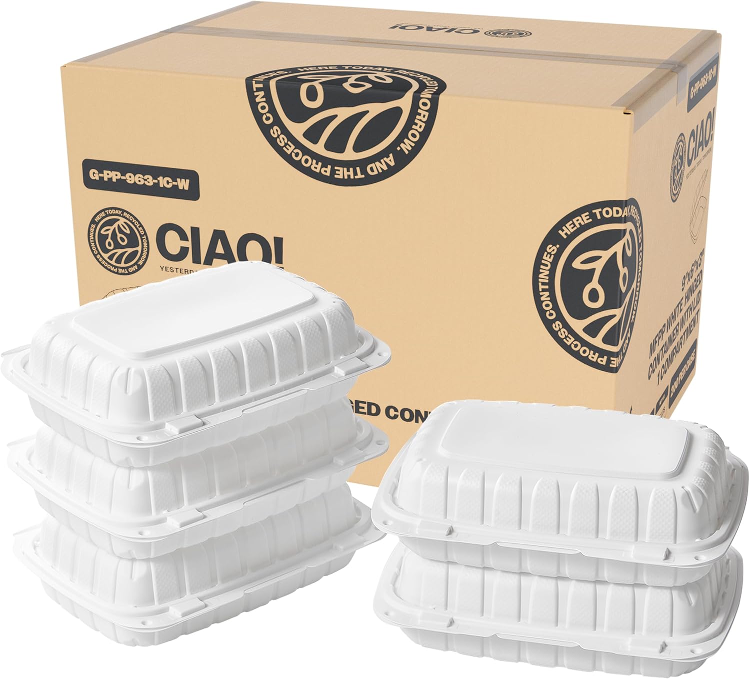 CIAO! 9x6x3 MFPP White Hinged Container for Takeout Meals