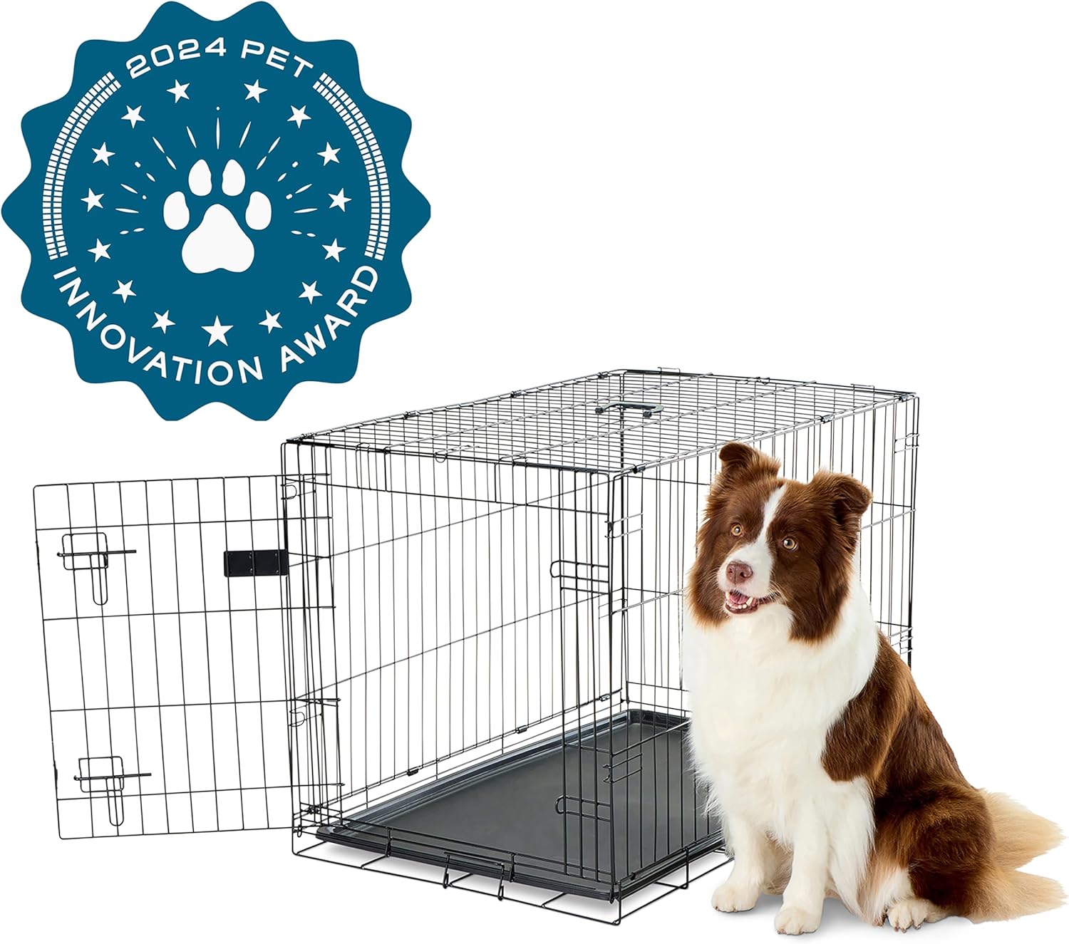 Secure and Foldable Single Door Metal Dog Crate for Pets