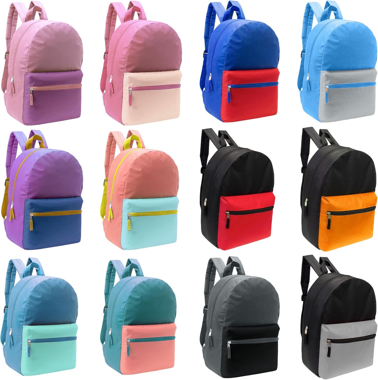 24-Pack 17in Two-Tone Backpacks for Kids - Bookbags in Bulk