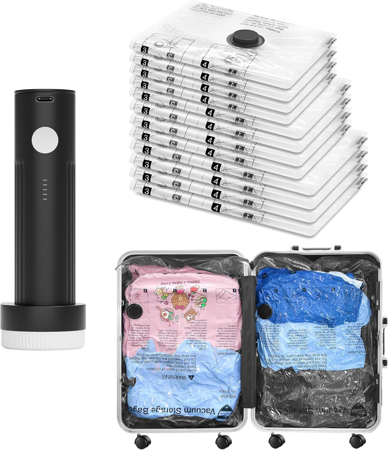 SUOCO Travel Vacuum Bags with Electric Pump for Packing