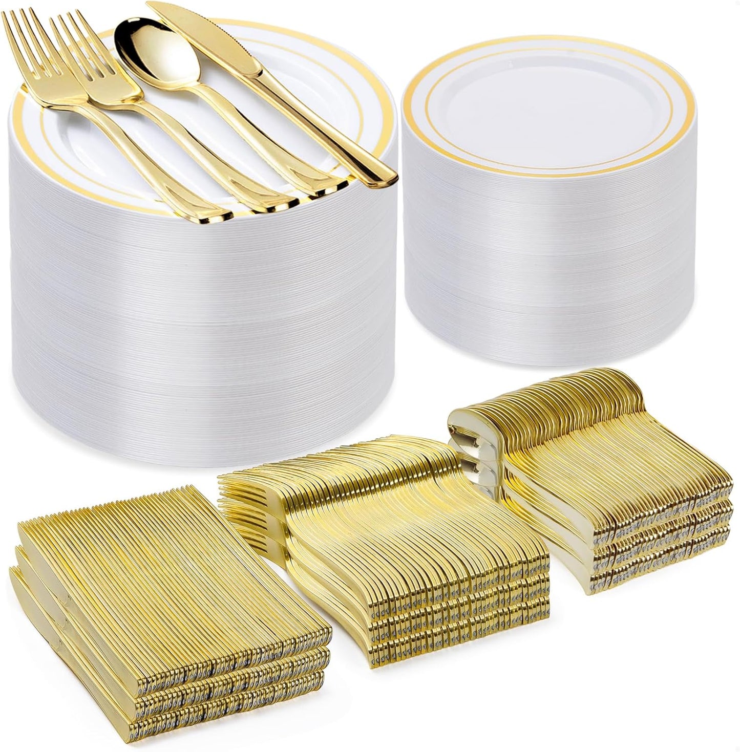 Ultimate Party Set: 600 Gold Plates & Utensils