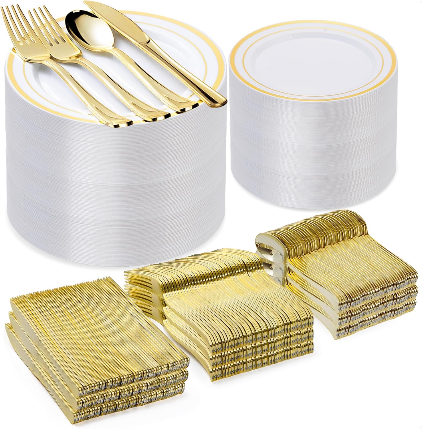 Ultimate Party Set: 600 Gold Plates & Utensils