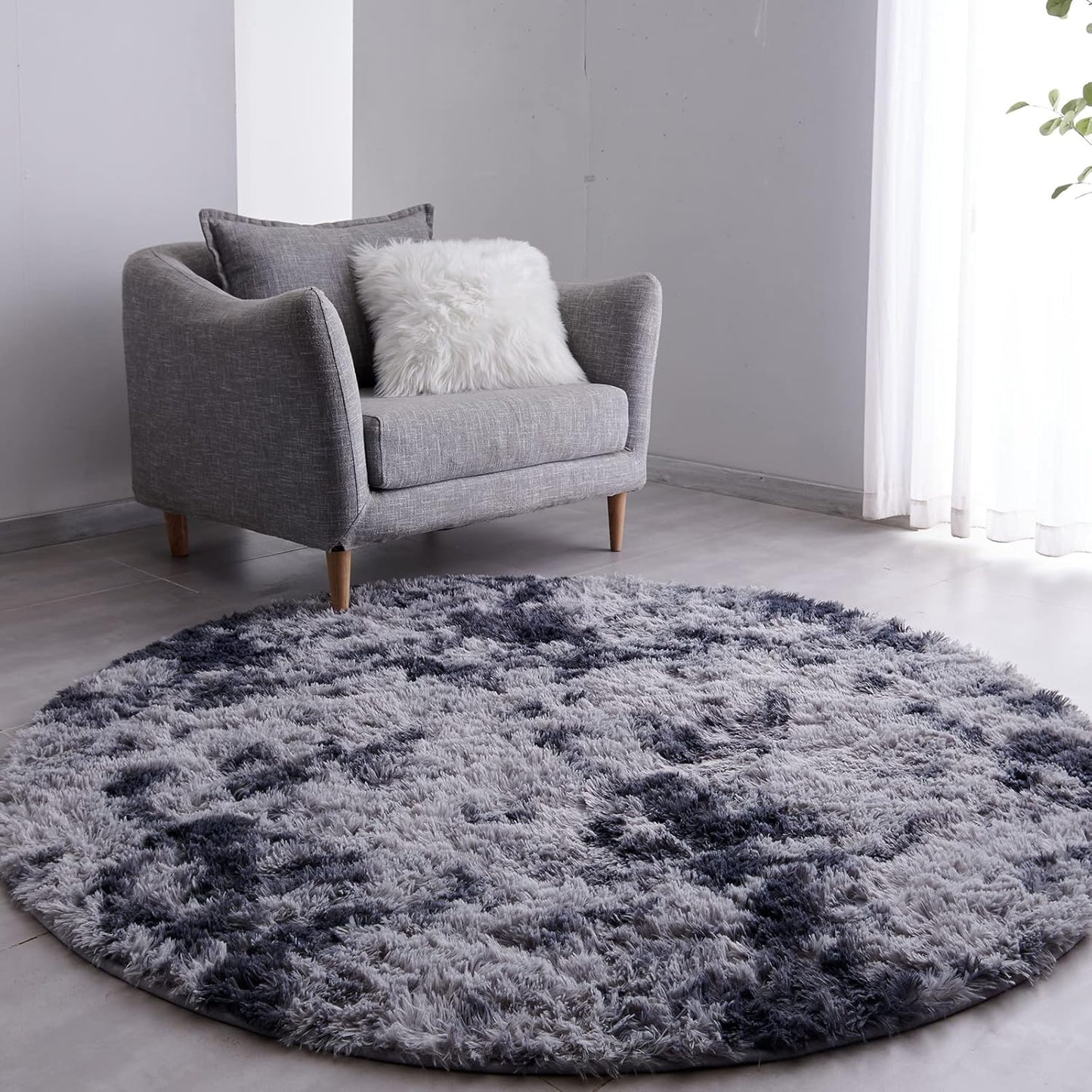 Ultra-Soft Plush Tie-Dyed Dark Grey Round Rug for Kids' Rooms