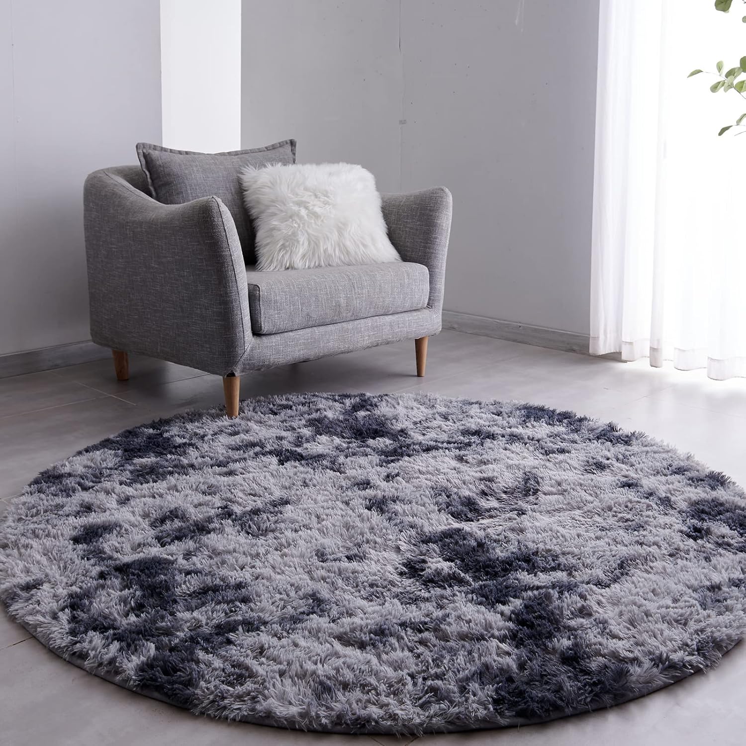 Ultra-Soft Plush Tie-Dyed Dark Grey Round Rug for Kids' Rooms
