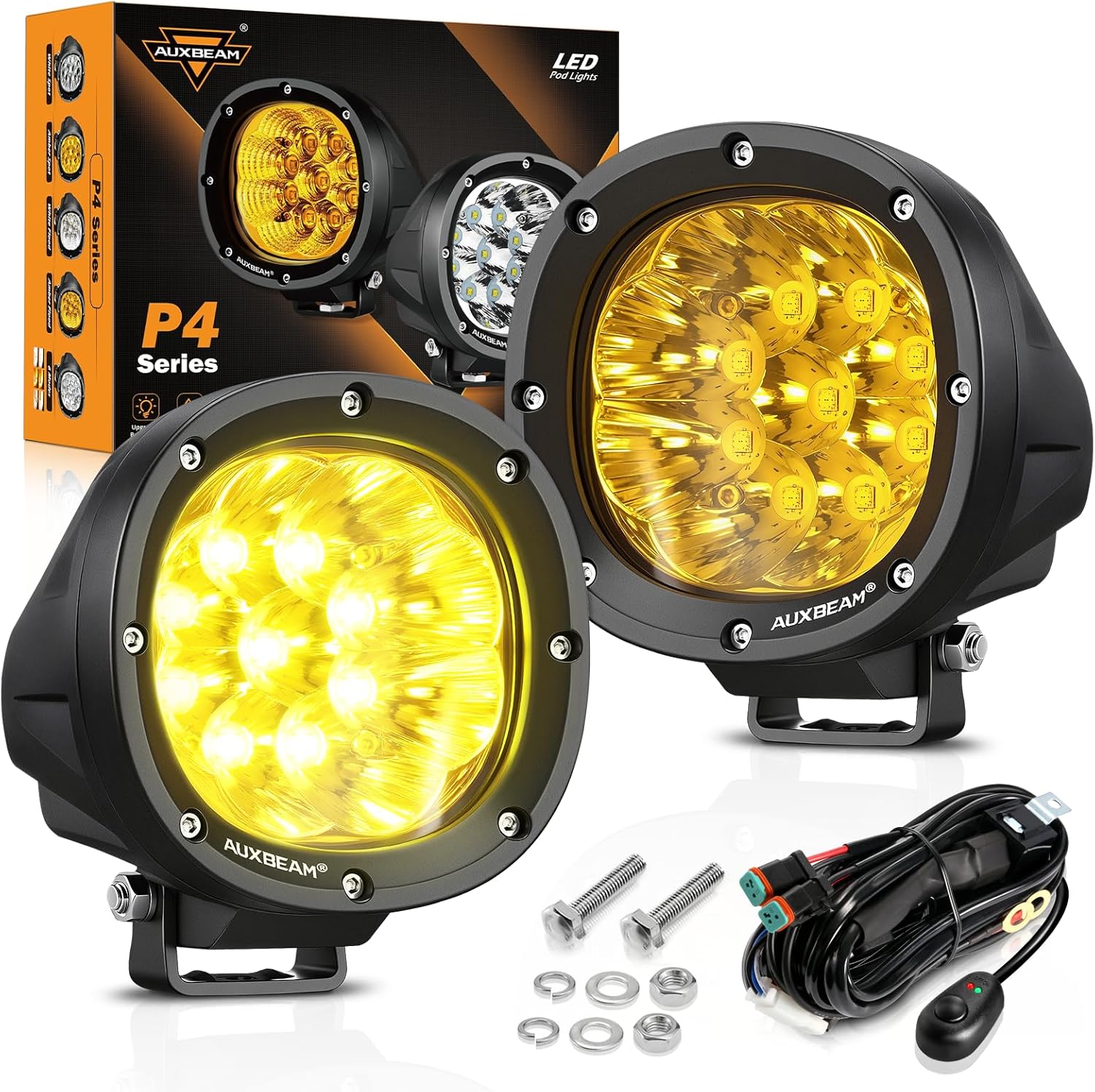 Auxbeam 4 Inch 90W Amber LED Fog Lights for Offroad Vehicles