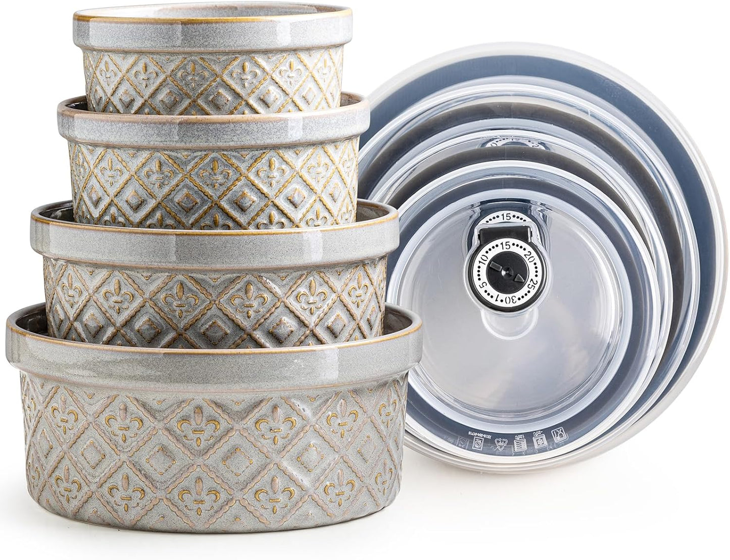Ceramic Mixing Bowls with Lids Set of 4 for Cooking and Serving