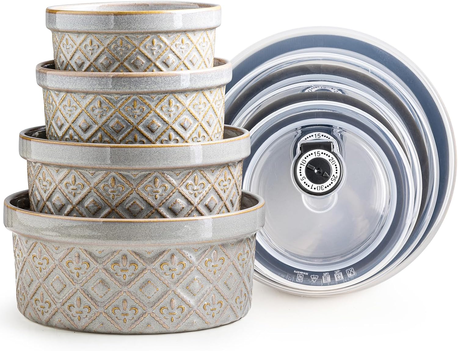 Ceramic Mixing Bowls with Lids Set of 4 for Cooking and Serving