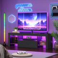 Modern TV Stand: Power Outlets, Glass Shelves, Large Drawer