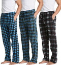 Mens Pajama Pants 3 Pack - Fleece Lined Plaid Lounge Bottoms