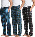 Mens Fleece Plaid Pajama Pants 3 Pack - Comfortable Lounge Sleep