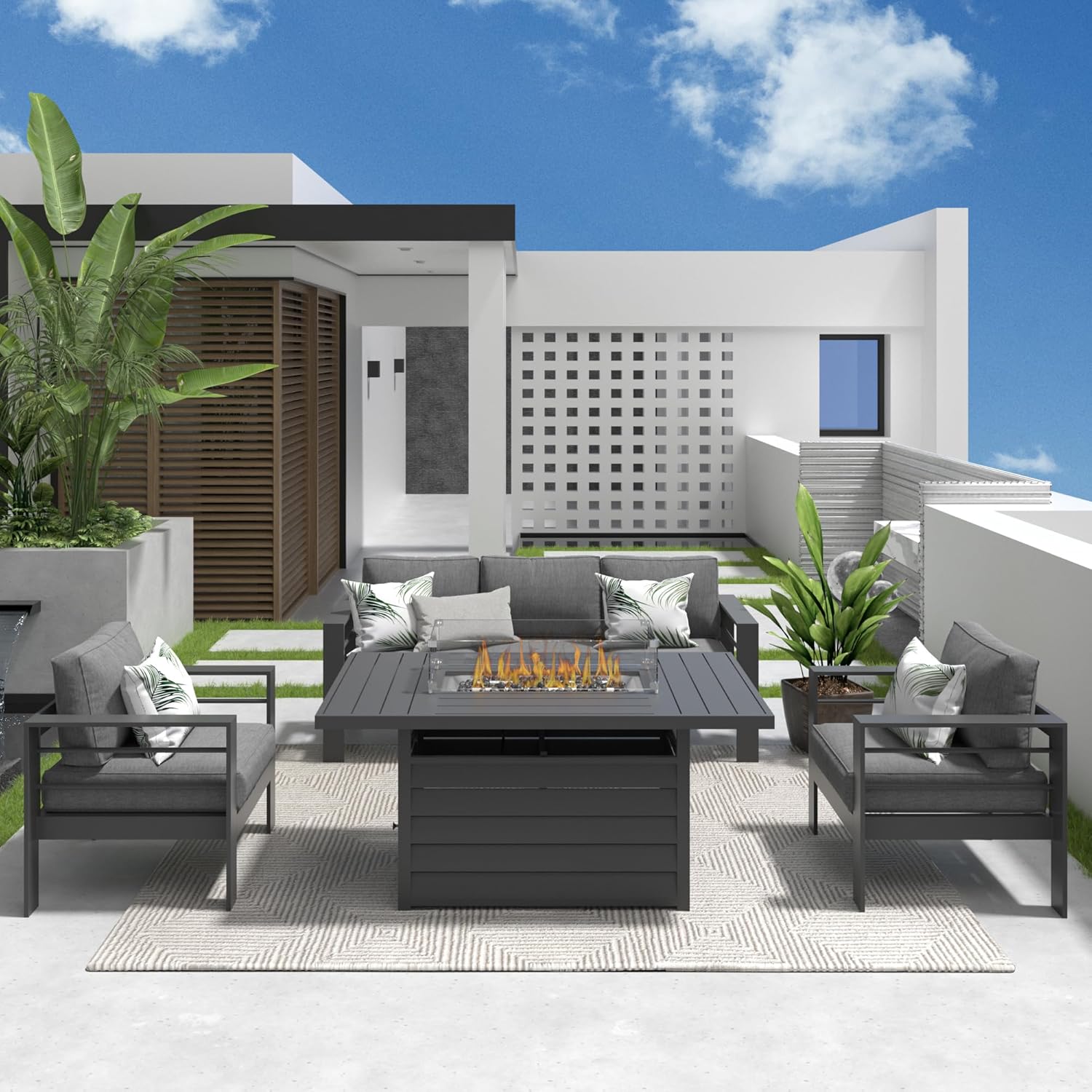 Solaste Aluminum Patio Furniture Set with Fire Pit Table for Outdoors