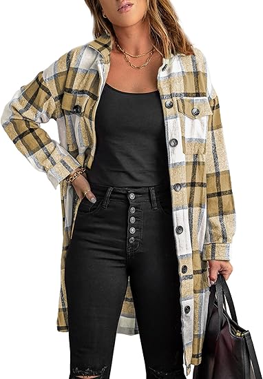 KIRUNDO Women's Flannel Plaid Shirt Jacket for Casual Wear