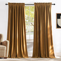 Gold Brown Velvet Curtains 52in x 108in Pair - Thermal, Thick Drapes