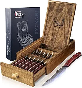 High-Carbon Japanese Style Steak Knives Set With Organizer