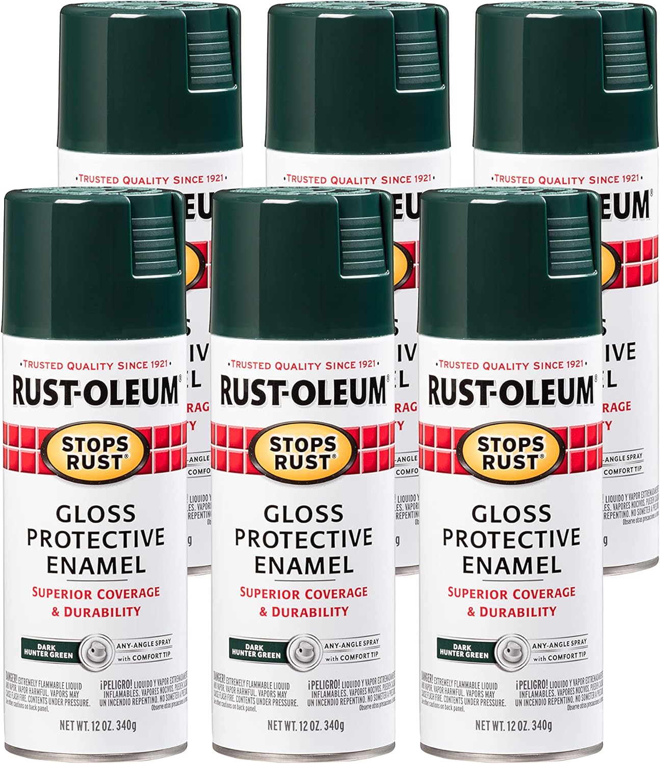 Rust-Oleum Stops Rust Spray Paint, Gloss Dark Hunter Green, 6 Pack