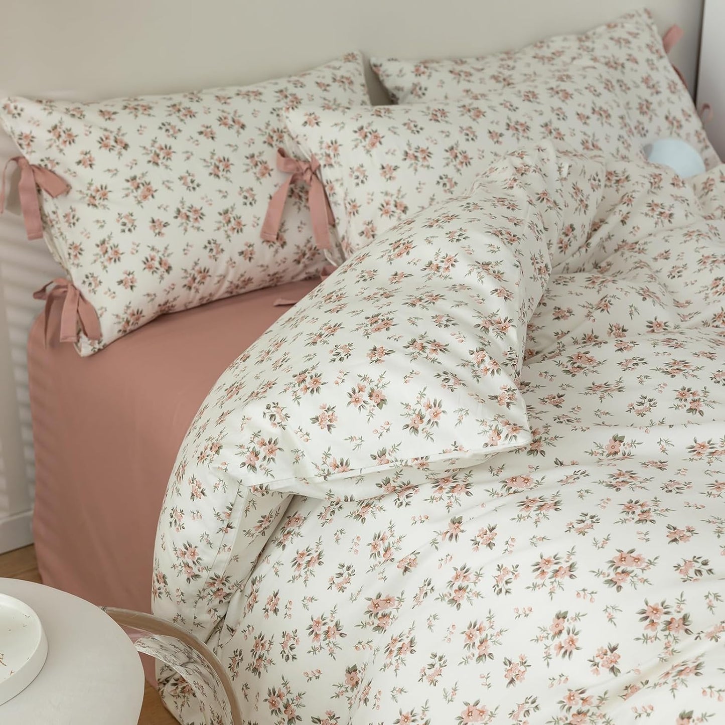 Vintage Style Girls Pale Pink Flower Pattern Duvet Cover Set