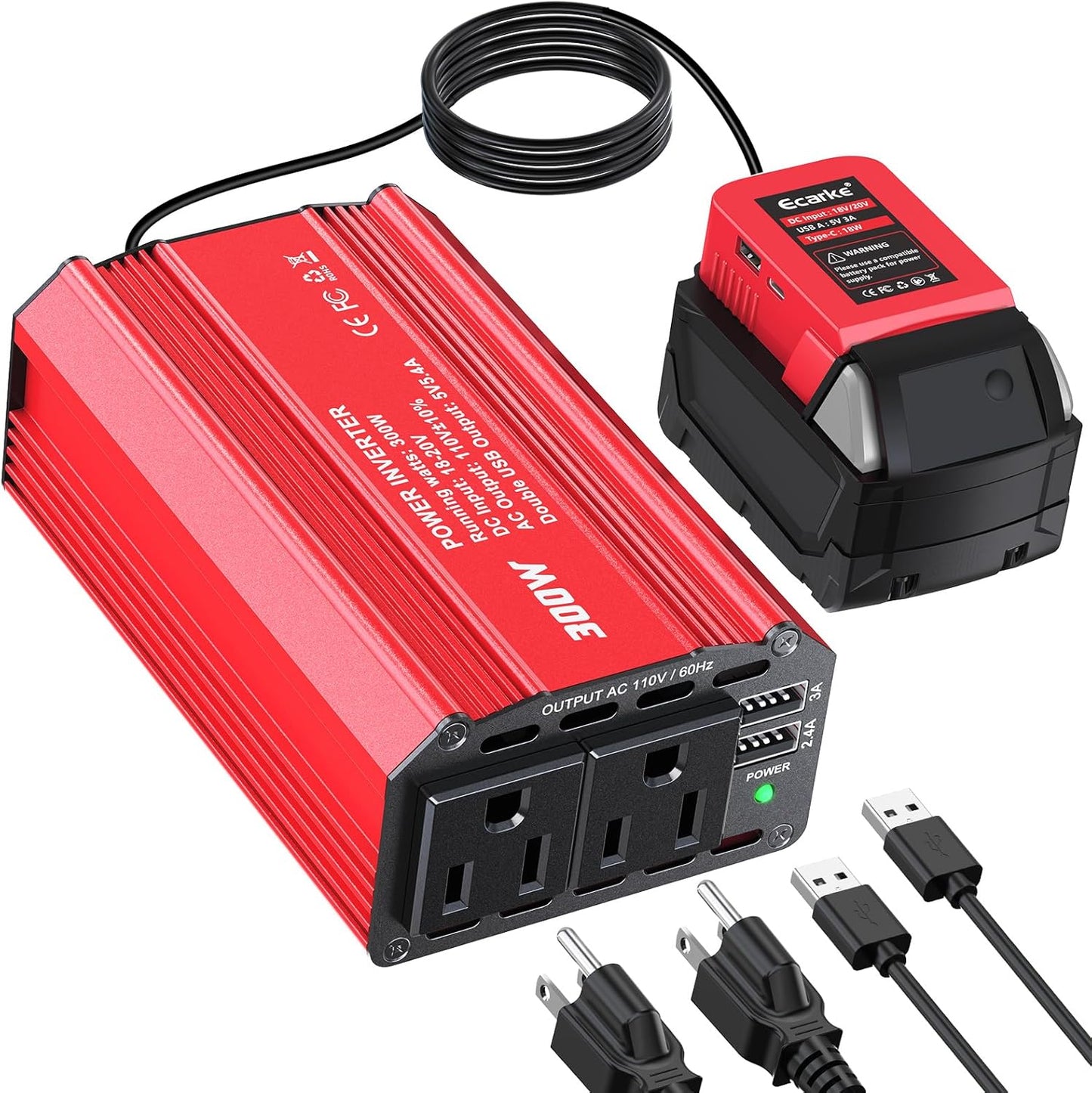 Power Inverter for Milwaukee 18V Battery - 300W Outdoor Converter