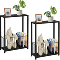 Narrow Side Tables Set of 2 with Magazine Holder for Small Spaces