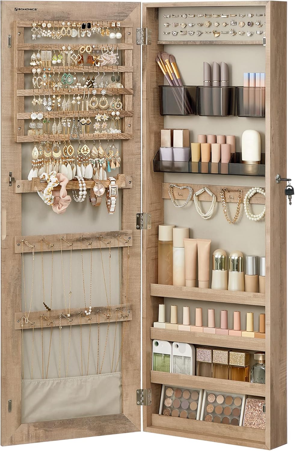 SONGMICS Mirror Jewelry Cabinet Armoire for Organized Storage