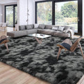 Merelax Soft Area Rug 8 x 10 ft - Plush Shaggy Tie-Dyed Black & Grey