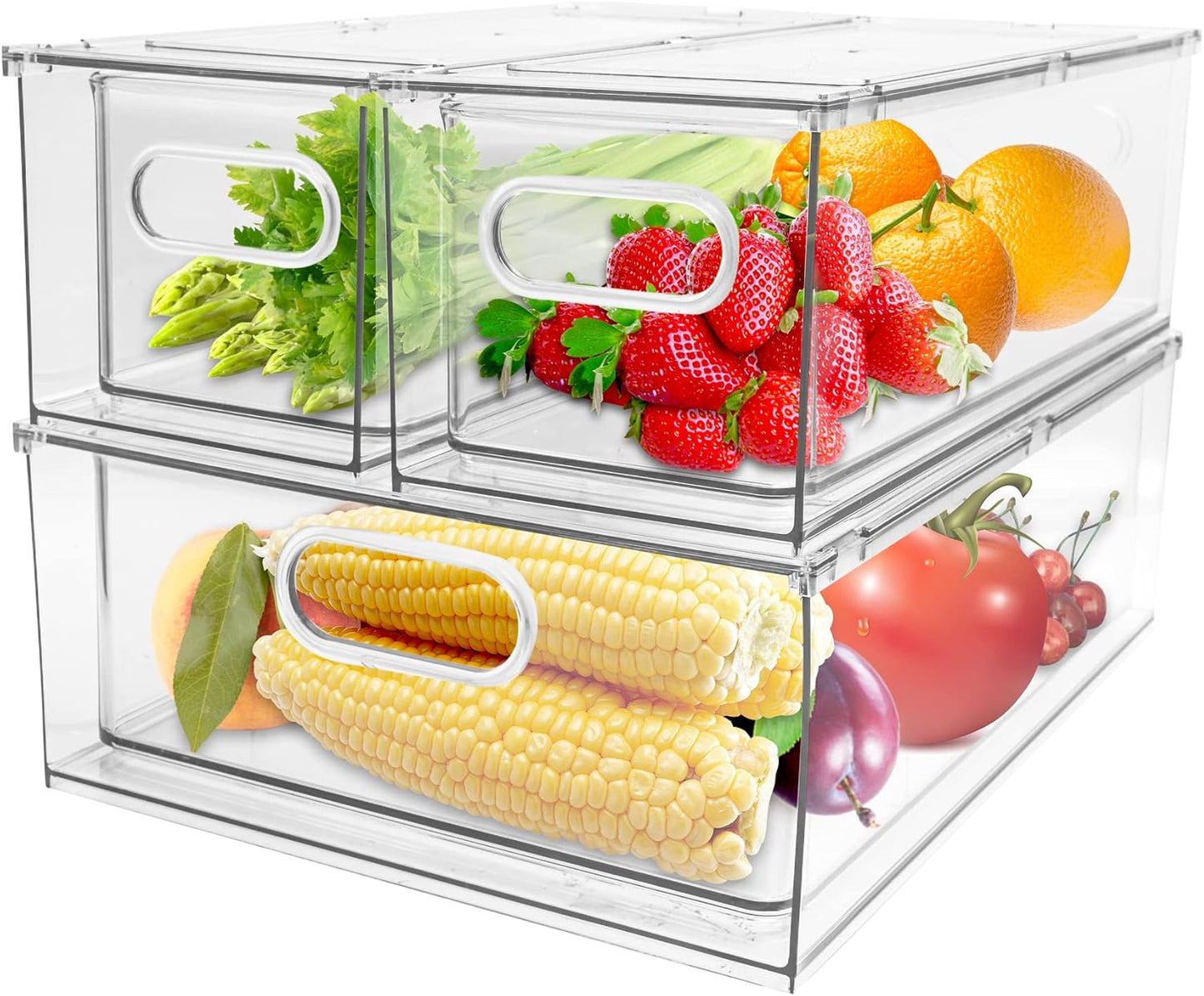 3 Pack Refrigerator Organizer Bins with Pull-out Drawer Design