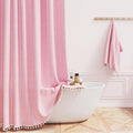 78 in Long Pink Boho Linen Striped Tassel Shower Curtain - Tall Blush