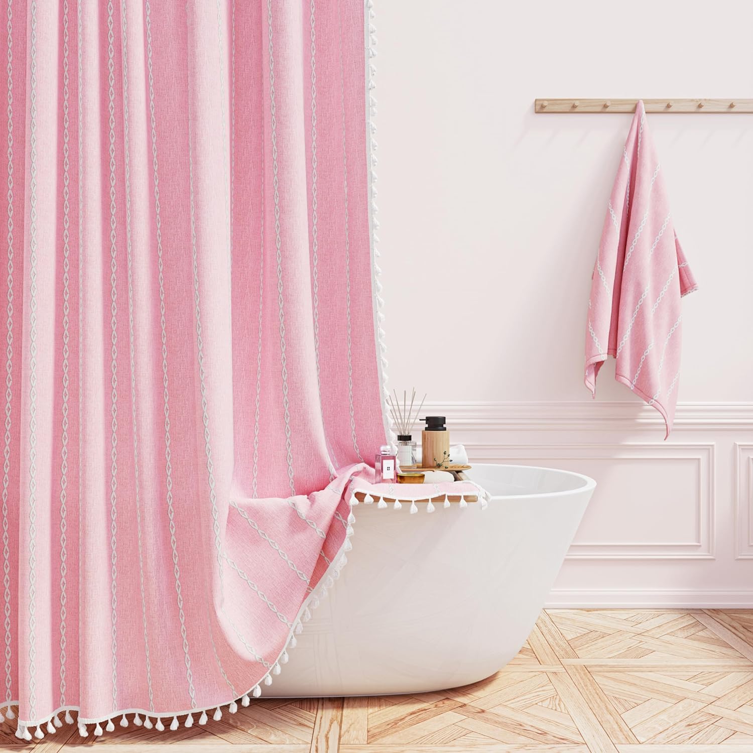 Boho Farmhouse Shower Curtain - Linen Rustic Heavy Duty Design