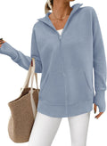 Womens Long Sleeve Zip Up Cardigan Sweater - Ribbed Knit Casual