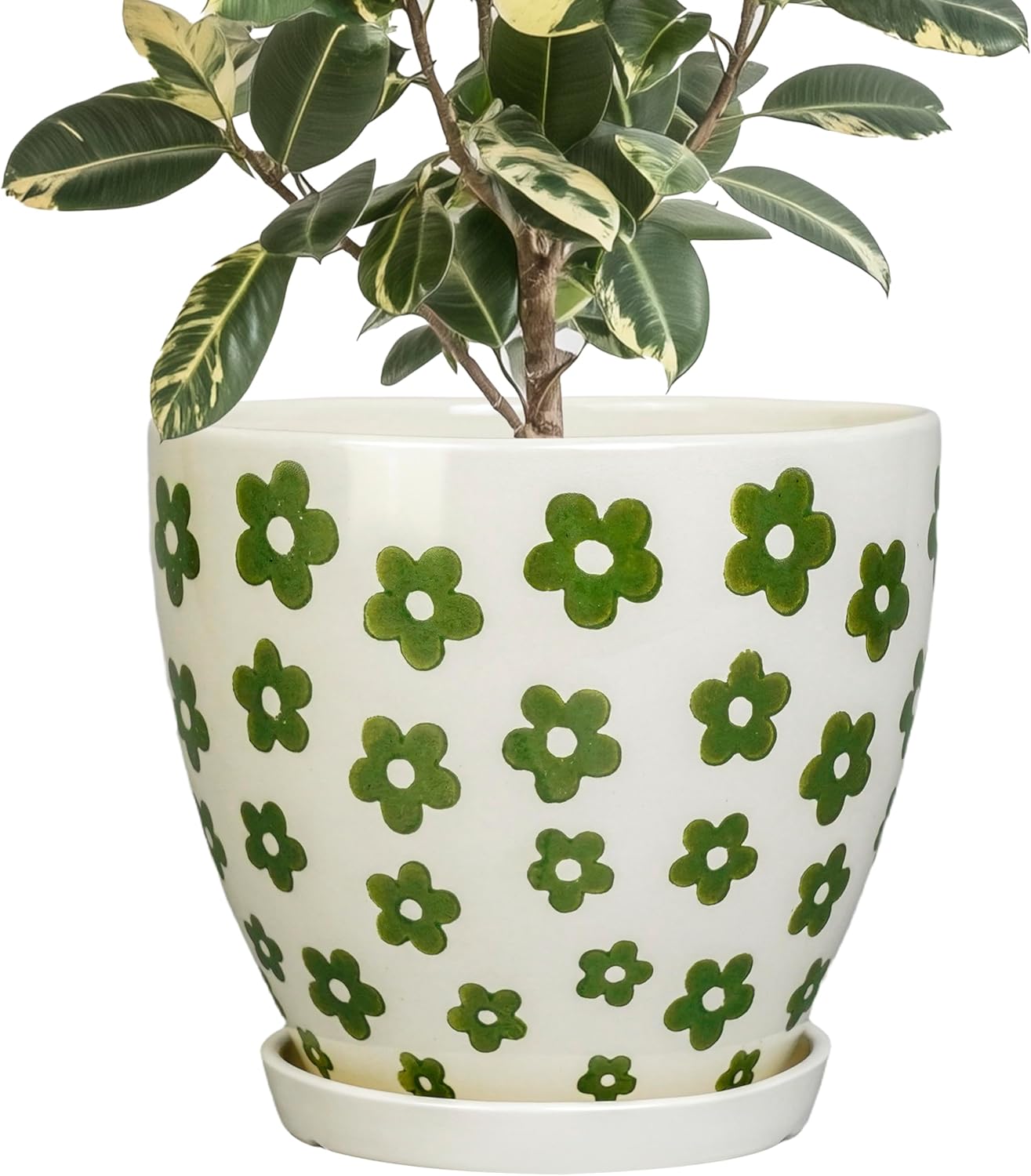 Ceramic Flower Pot - 10 Inch Indoor Planter with Drainage Hole