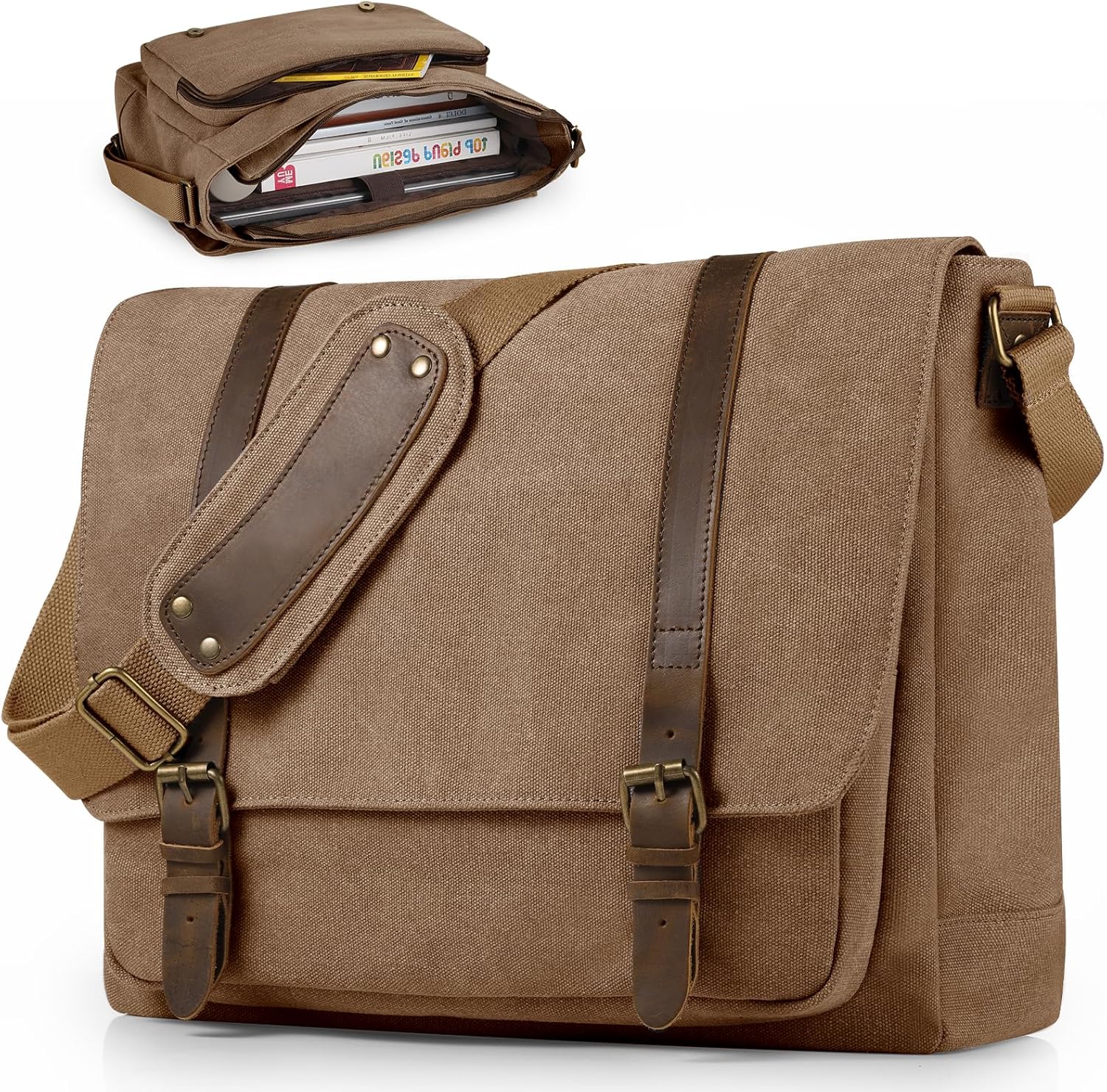 SMRITI Vintage Canvas Messenger Bag for 15.6-16 inch Laptops