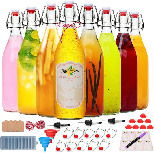 Brajttt 8 Set Flip Top Glass Bottles for Kombucha and More