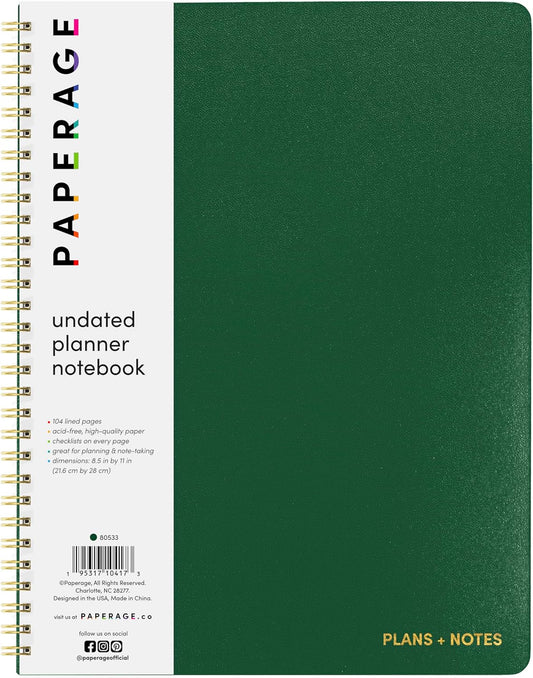 PAPERAGE Dark Green Daily Planner & To-Do List - Stay Organized!