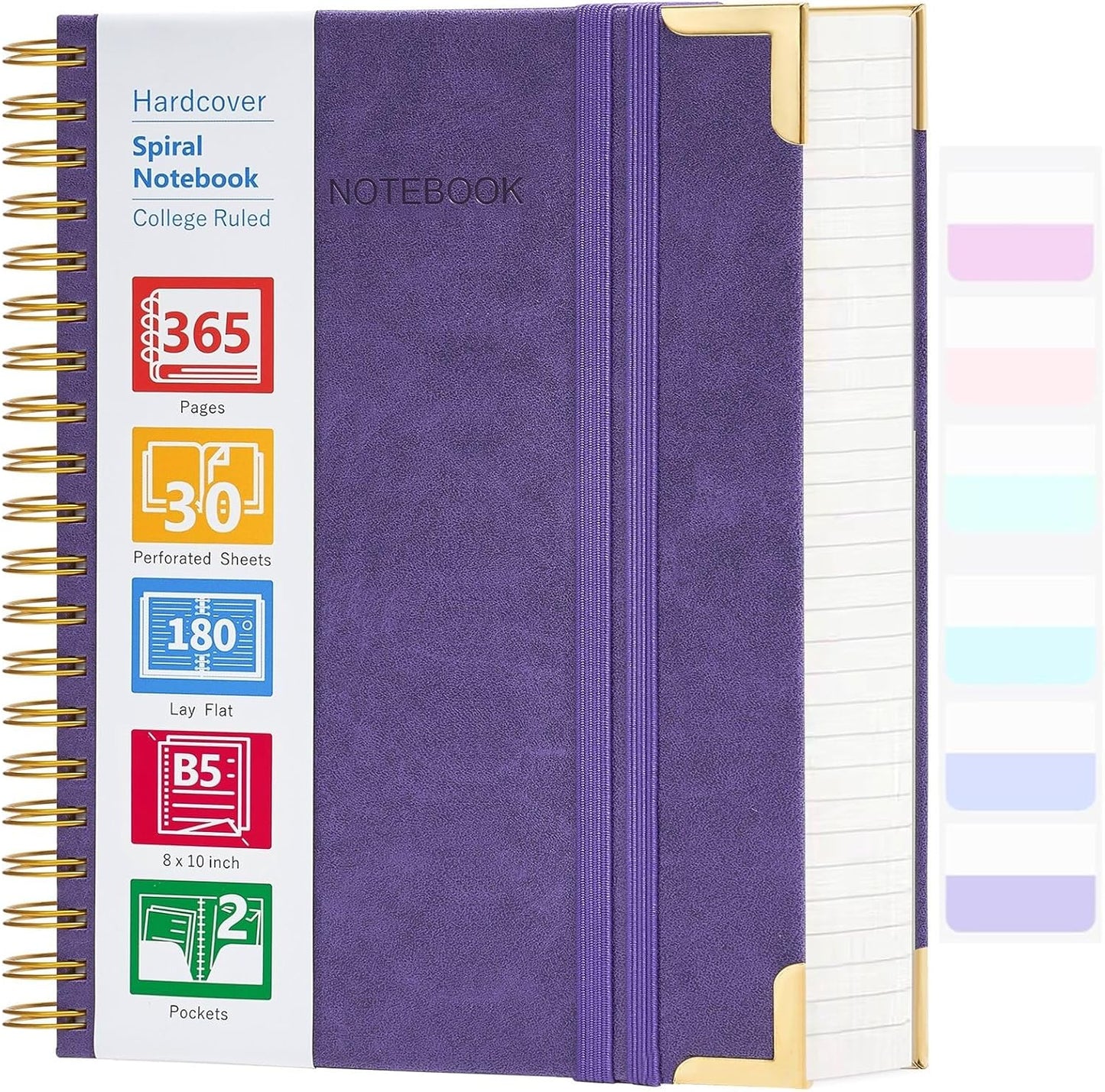 Amanple Purple Hardcover Spiral Notebook - 365 Pages, 24 Index Tabs - Ideal for Work & School