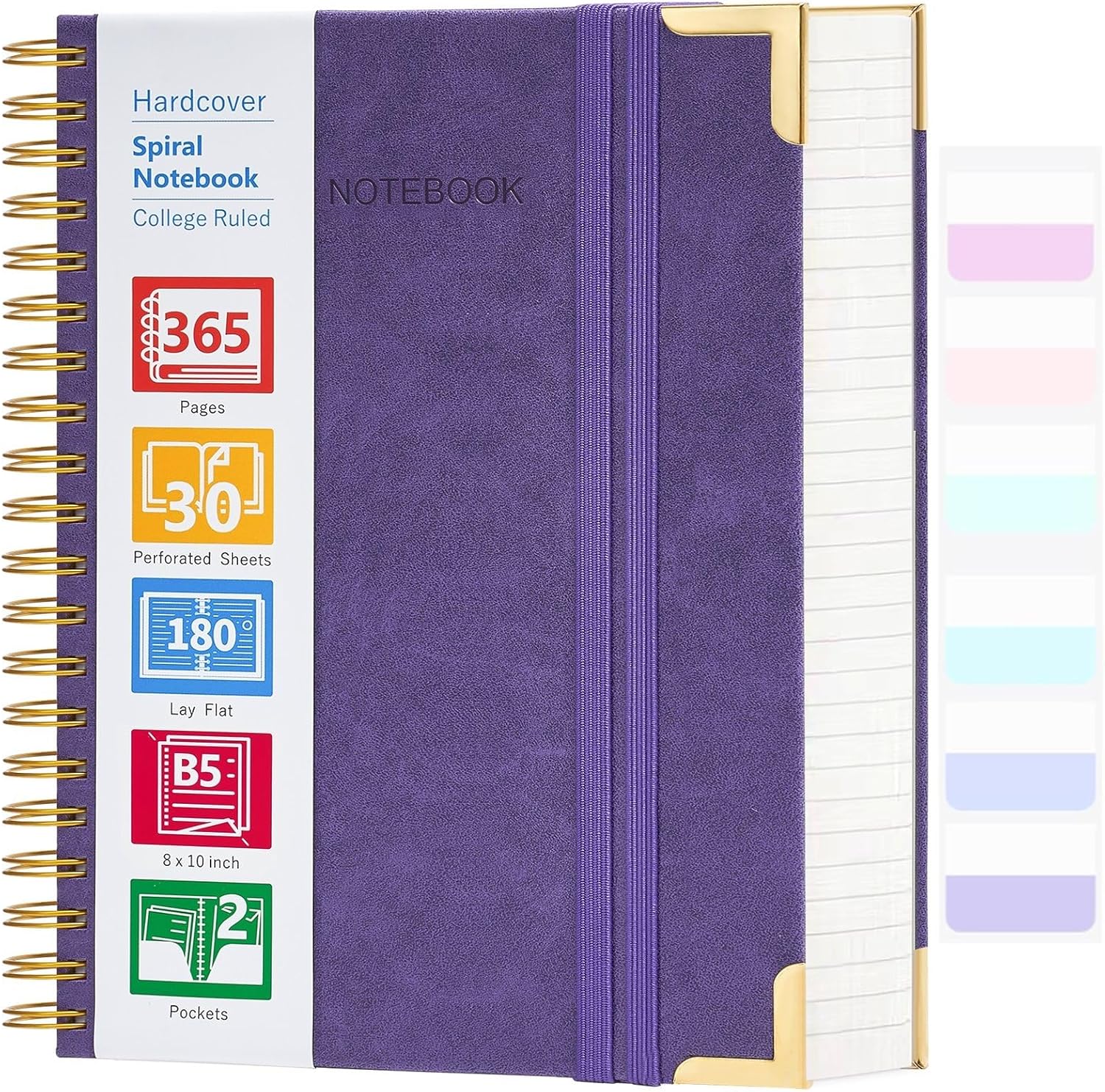 Amanple Purple Hardcover Spiral Notebook - 365 Pages, 24 Index Tabs - Ideal for Work & School