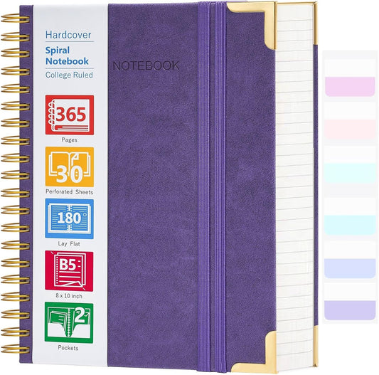 Amanple Purple Hardcover Spiral Notebook - 365 Pages, 24 Index Tabs - Ideal for Work & School